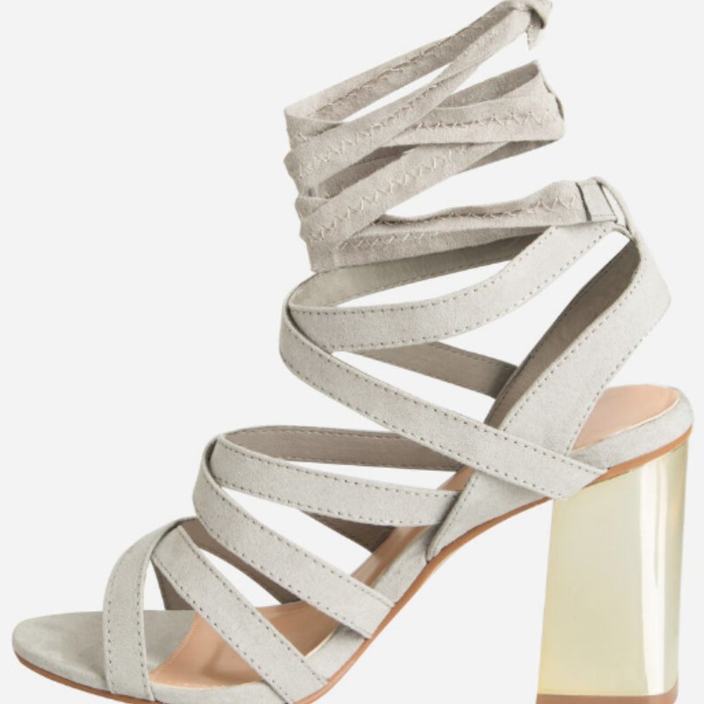 Ashley Stewart Grey Suede Gold Mirror Metalic Heel